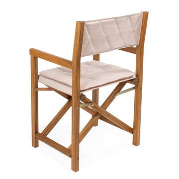 Waldo Classic Mid-Century Outdoor Acacia Wood Foldable Diamond-Quilted Back Director Chair with Cushion - JONATHAN Y